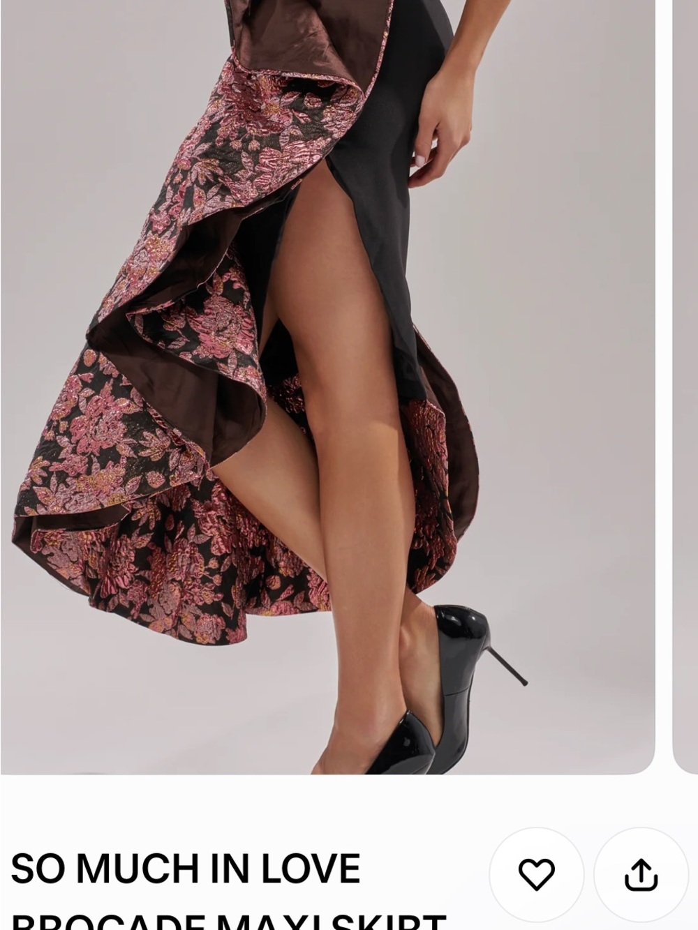 AKIRA Black Maxi Skirt with Pink Brocade Ruffle